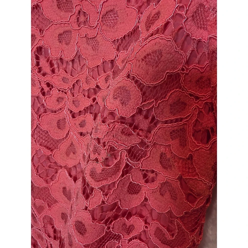 Trina Turk‎ Coral Red Floral Lace Sheath Dress 3/4 Sleeve Size 4 Cocktail Event